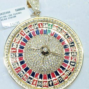 10k Solid Gold 5.00 Carat Natural Diamond Spinning Roulette Table pendant Casino
